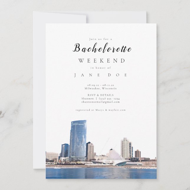 Milwaukee Skyline Bachelorette Party Invitation (Front)
