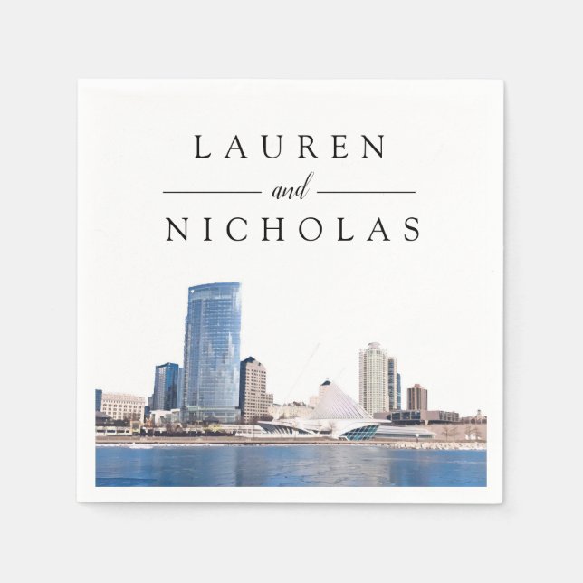 Milwaukee Skyline Personalised Wedding Napkins (Front)