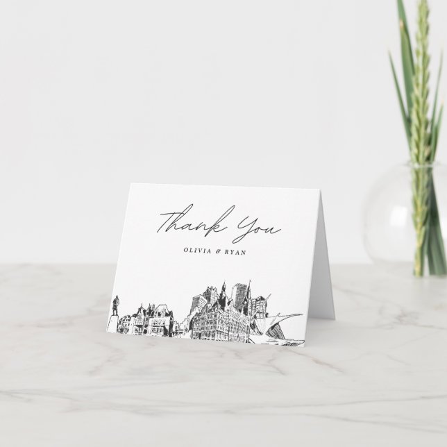 Milwaukee Skyline Sketch Blank Thank You Card (Front)