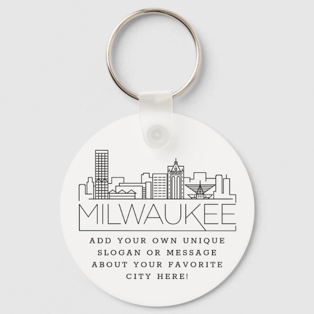 Milwaukee Stylised Skyline | Custom Slogan Key Ring (Front)