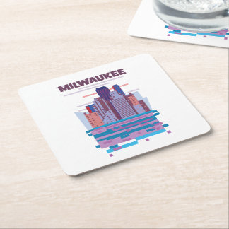 Milwaukee Travel poster Square Paper Coaster