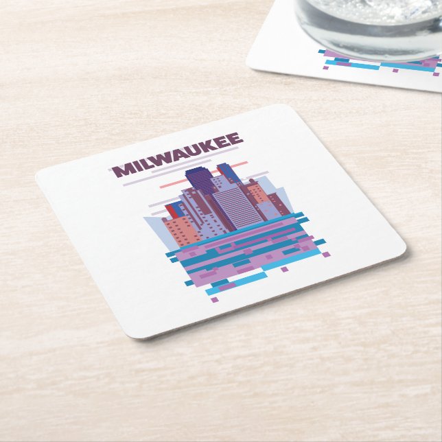 Milwaukee Travel poster Square Paper Coaster (Angled)