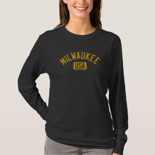 Milwaukee USA Arched Text Distressed Amber Print T-Shirt