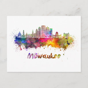 Milwaukee V2 skyline in watercolor Postcard
