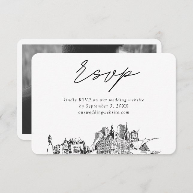 Milwaukee Wedding Minimalist Sketch RSVP Enclosure Card (Front/Back)