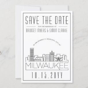 Milwaukee Wedding   Stylised Skyline Save the Date Invitation