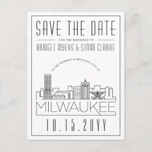 Milwaukee Wedding   Stylized Skyline Save the Date Postcard