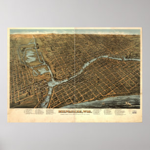 Milwaukee WI 1872 Antique Panoramic Map Poster