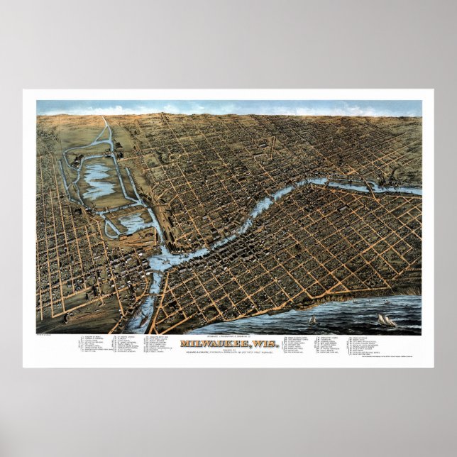 Milwaukee, WI Panoramic Map - 1872 Poster (Front)
