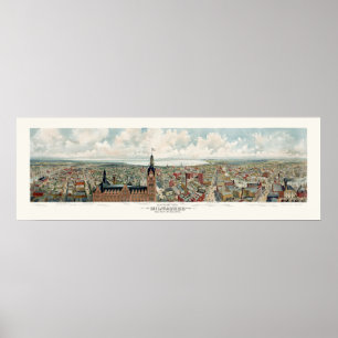 Milwaukee, WI Panoramic Map - 1898 Poster