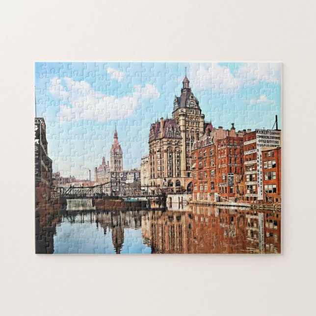 Milwaukee WI - River from Sycamore St, Milwaukee Jigsaw Puzzle (Horizontal)