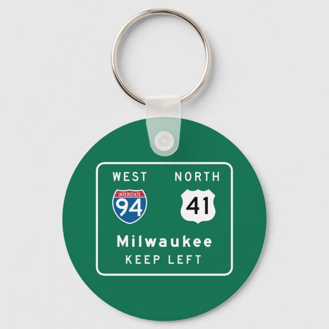 Milwaukee, WI Road Sign Key Ring (Front)