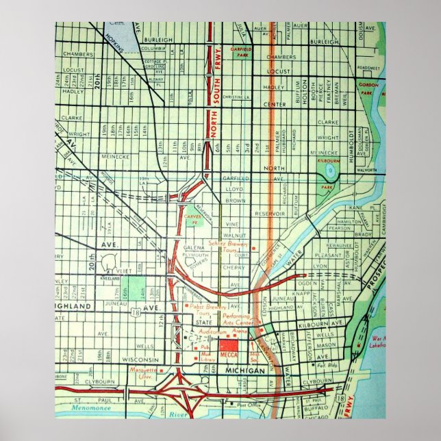Milwaukee, WI Vintage Map Poster (Front)