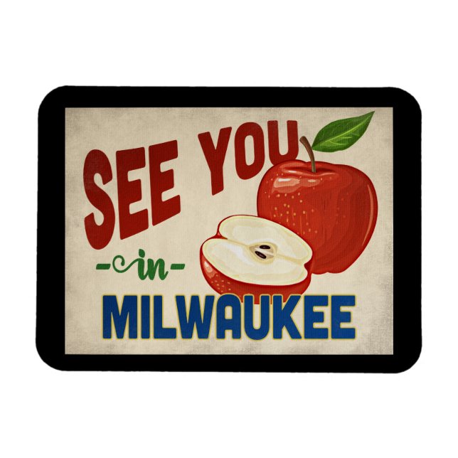 Milwaukee Wisconsin Apple - Vintage Travel Magnet (Horizontal)