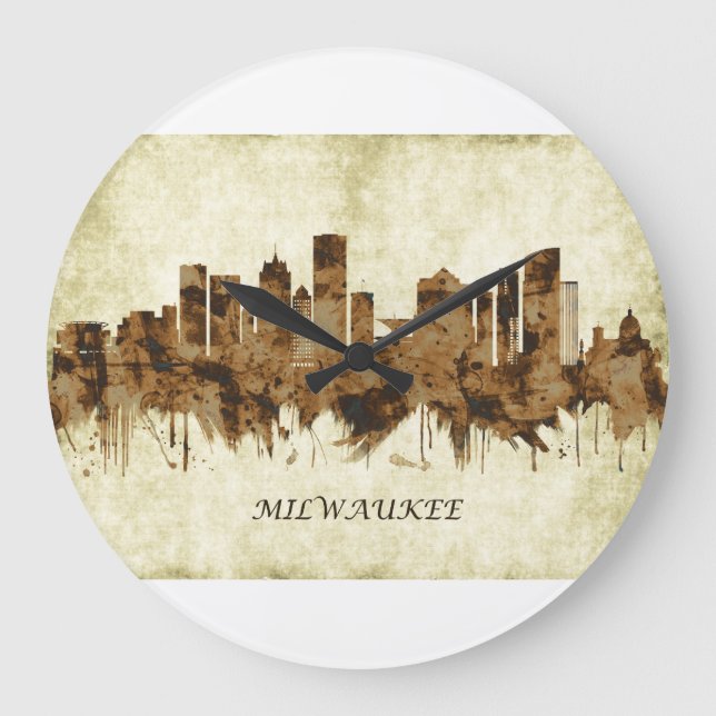 Milwaukee Wisconsin Cityscape Large Clock (Front)