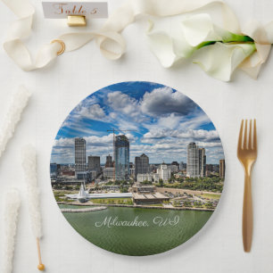 Milwaukee, Wisconsin cityscape photograph, Paper Plate