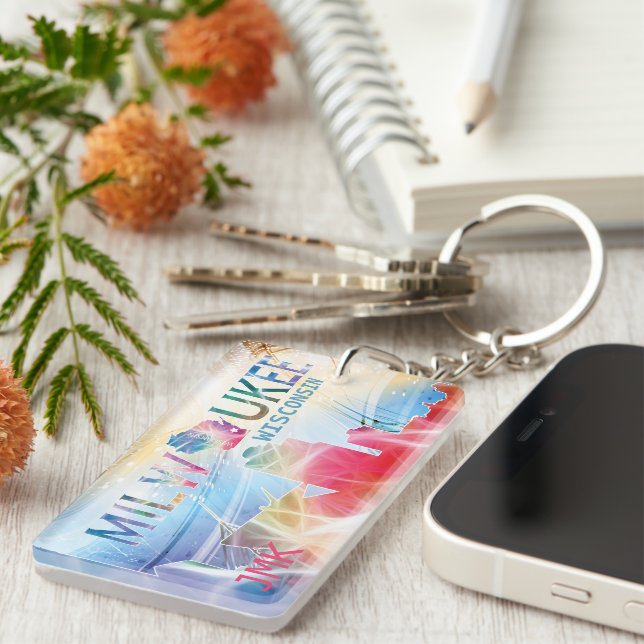 Milwaukee, Wisconsin - Colourful Design Key Ring (Front Right)