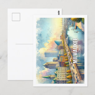 Milwaukee Wisconsin Famous Travel watercolor Postcard