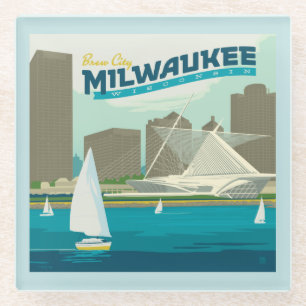 Milwaukee Wisconsin Harbour   Brew City Glass Coaster