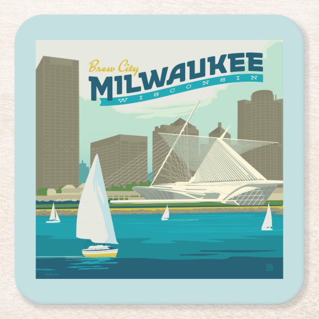 Milwaukee Wisconsin Harbour | Brew City Square Paper Coaster (Front)