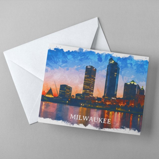 Milwaukee Wisconsin Skyline Panorama View Postcard (milwaukee wisconsin skyline postcard)