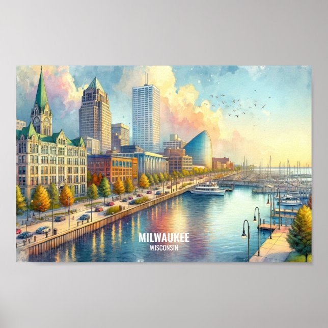 Milwaukee Wisconsin Travel Places watercolor Poster (Front)