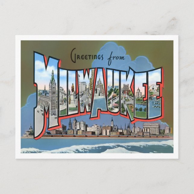 Milwaukee, Wisconsin Vintage Big Letters Postcard (Front)