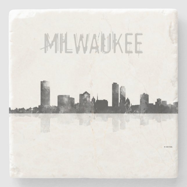 MILWAUKEE, WISCONSON SKYLINE STONE COASTER (Front)