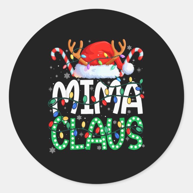 Mima Claus Christmas Lights Pajama Family Matching Classic Round Sticker (Front)