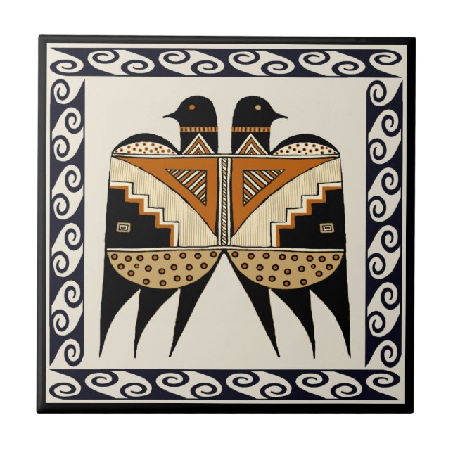 Mimbres Indian Twin Quail Birds Tile (Front)