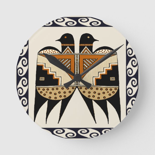 Mimbres Twin Birds Round Clock (Front)