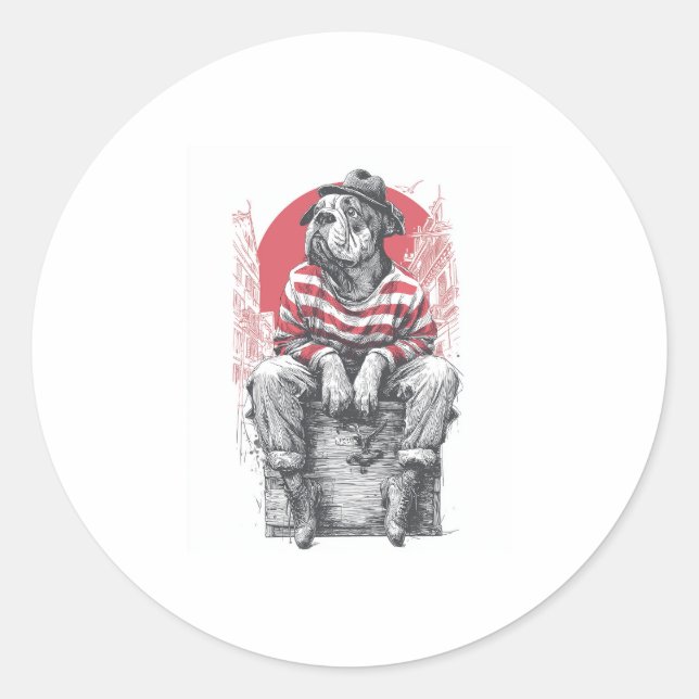 Mime Mastiff – Silent Funny Dog Classic Round Sticker (Front)