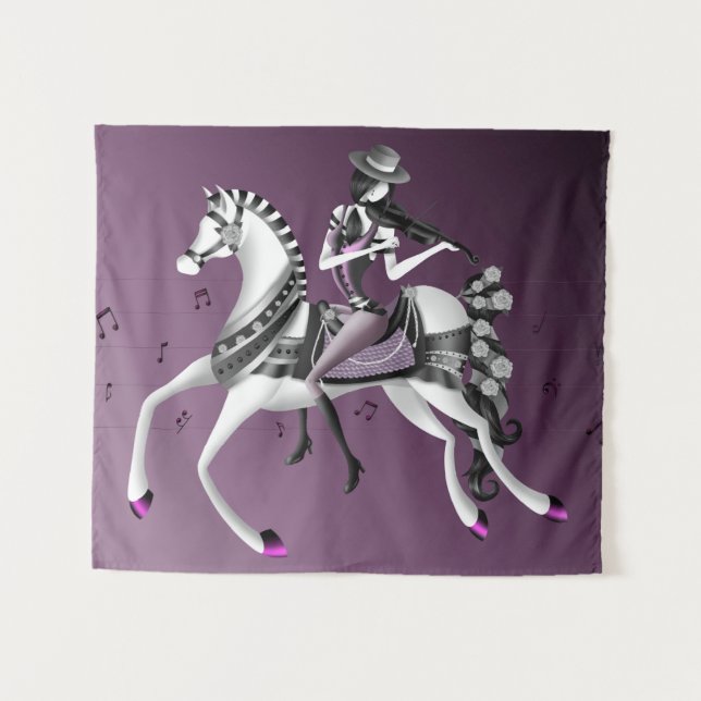 Mime on horseback playing violin  tapestry (Front (Horizontal))