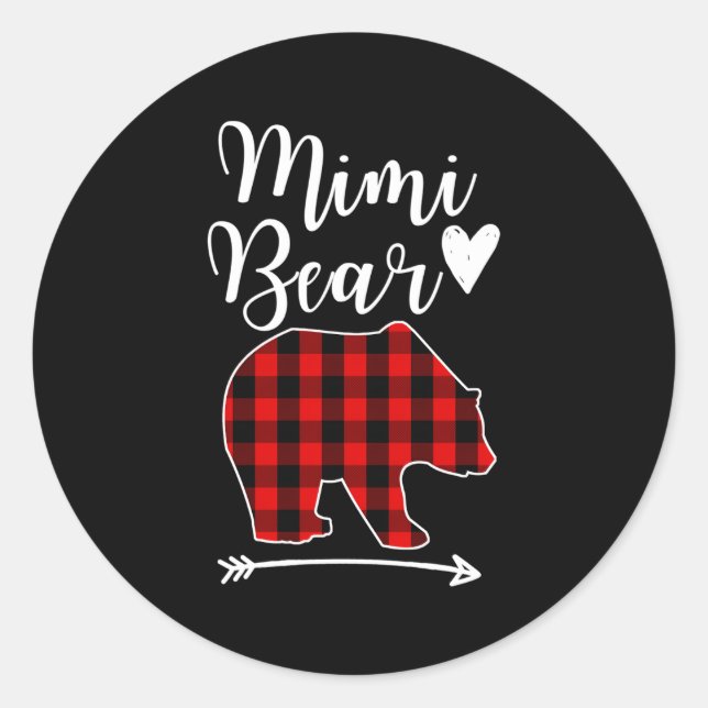 Mimi Bear Black Red Plaid Bear Grandma Classic Round Sticker (Front)