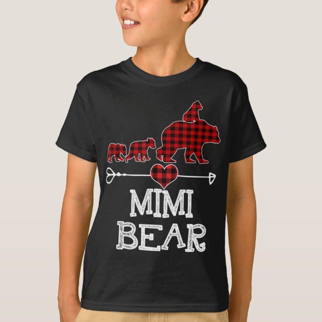 Mimi Bear Christmas Pajama Red Plaid Buffalo Famil T-Shirt (Front)