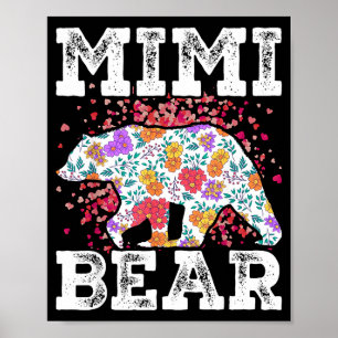 Mimi bear mum grandma floral happy mother's day  poster