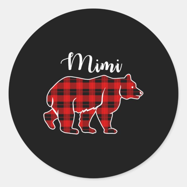 Mimi Bear Red Plaid Christmas Costume Matching Fam Classic Round Sticker (Front)