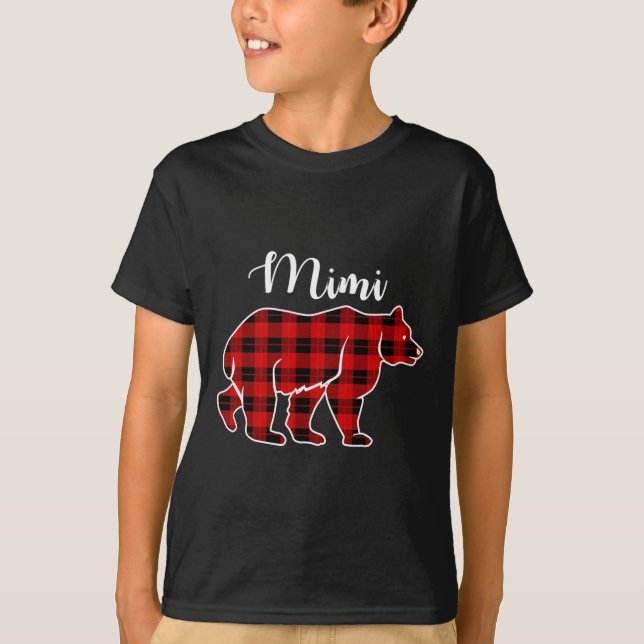 Mimi Bear Red Plaid Christmas Costume Matching Fam T-Shirt (Front)