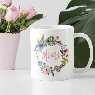 Mimi Brush Script Typographic Floral Wreath Coffee Mug