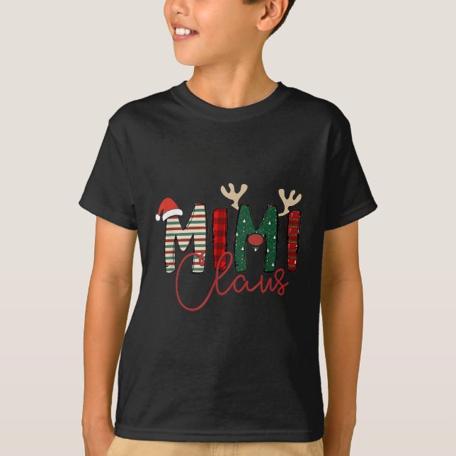 Mimi Claus Christmas Santa Hat Reindeer Grandma Gr T-Shirt (Front)