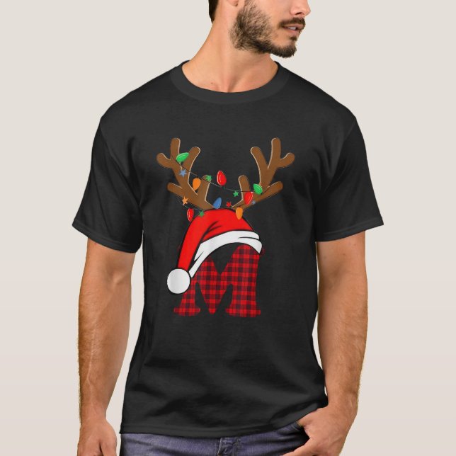 Mimi Claus Santa Hat Reindeer Red Plaid Matching F T-Shirt (Front)
