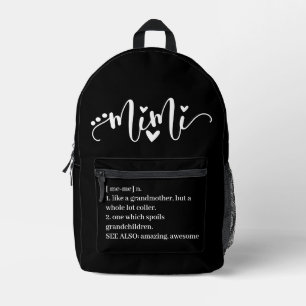 Mimi Definition Grandma Script Heart Minimal Funny Printed Backpack