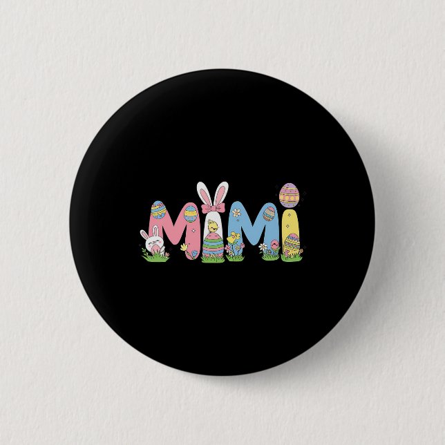 Mimi Easter Coquette Bow Happy Easter Bunny Rabbit 6 Cm Round Badge (Front)