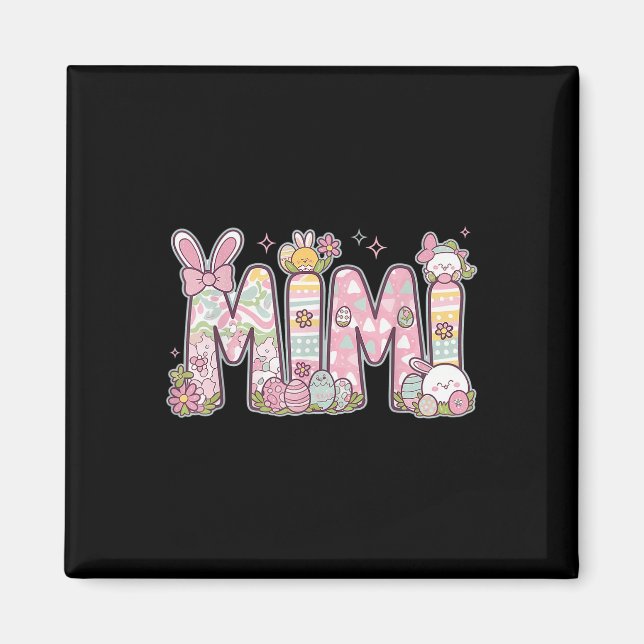 Mimi Easter Coquette Bow Happy Easter Bunny Rabbit Magnet (Front)