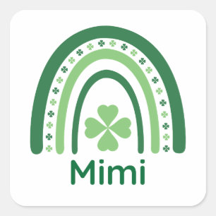 Mimi Name Clover Boho Rainbow Square Sticker