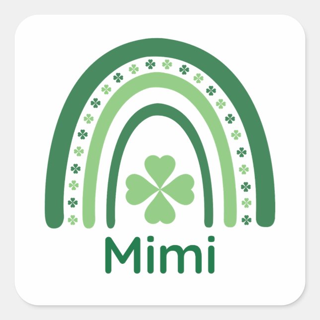 Mimi Name Clover Boho Rainbow Square Sticker (Front)