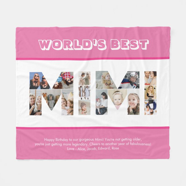Mimi Photo Collage Letter Cutout Grandma Birthday Fleece Blanket (Front (Horizontal))