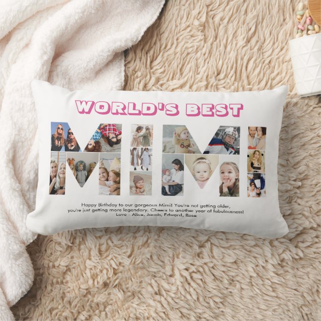 Mimi Photo Collage Letter Cutout Grandma Birthday Lumbar Cushion (Blanket)