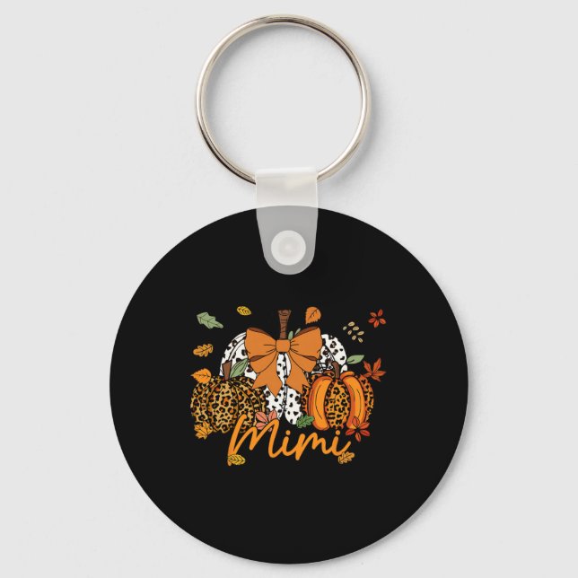 Mimi Thanksgiving Leopard Pumpkin Coquette Bow Mum Key Ring (Front)