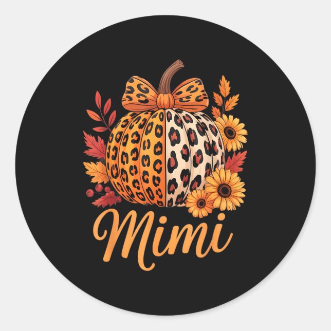 Mimi Thanksgiving Leopard Pumpkin Sunflower Coquet Classic Round Sticker (Front)